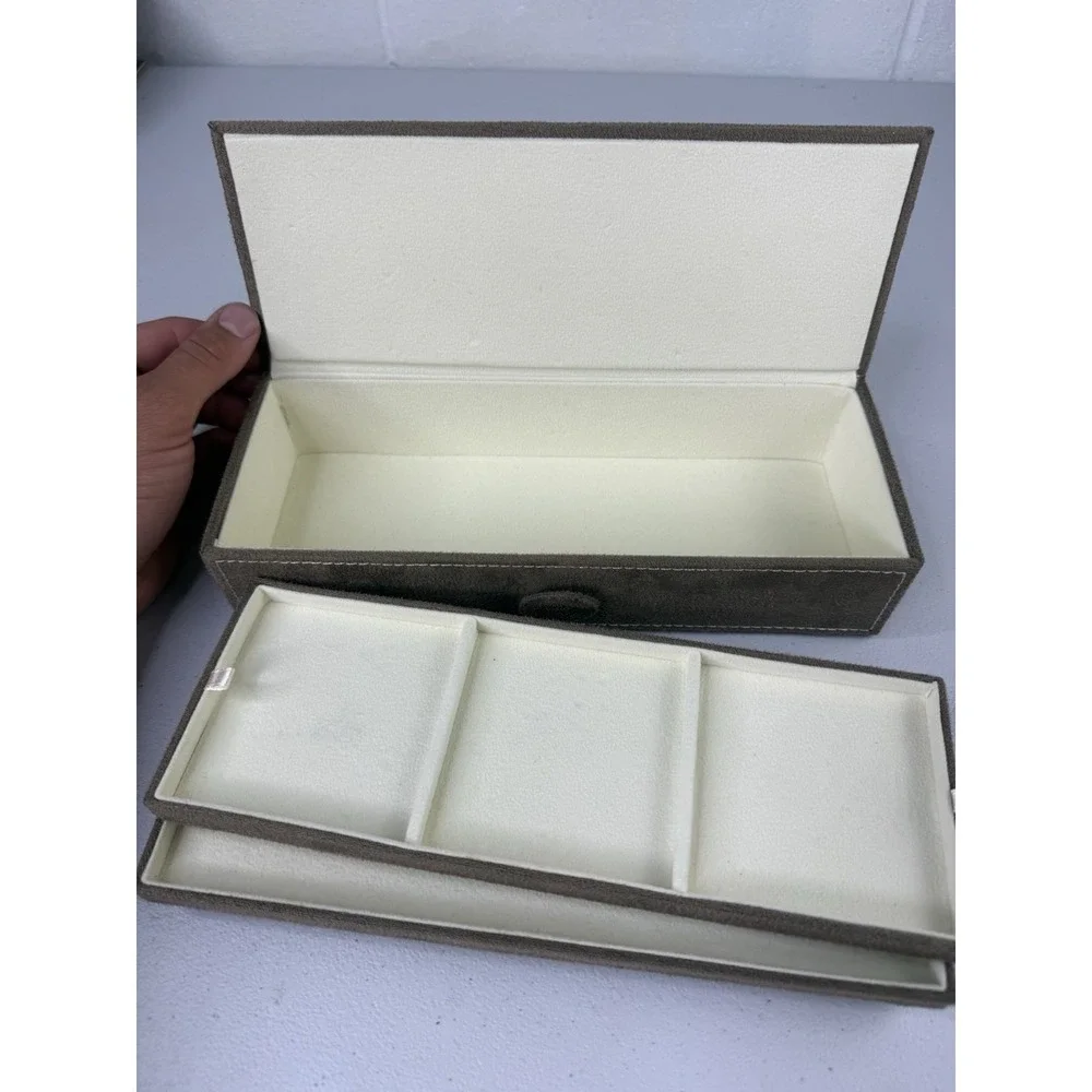 Authentic Pandora Suede Tan Jewelry Box With Inserts And Tie Down Closure Chrty